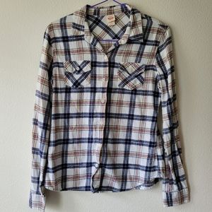 Mossimo Supply Co Blue & White Flannel Button Up Shirt